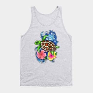 Tropical Sea Turtle and Hibiscus Tank Top